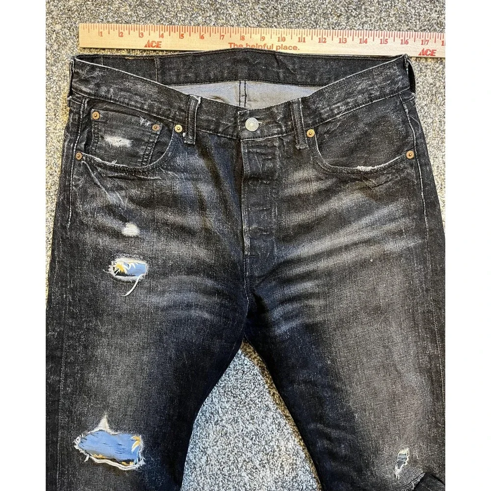 Levi's 501‎ Jeans Mens 32x32 Black Straight Leg Distressed Button Fly Denim